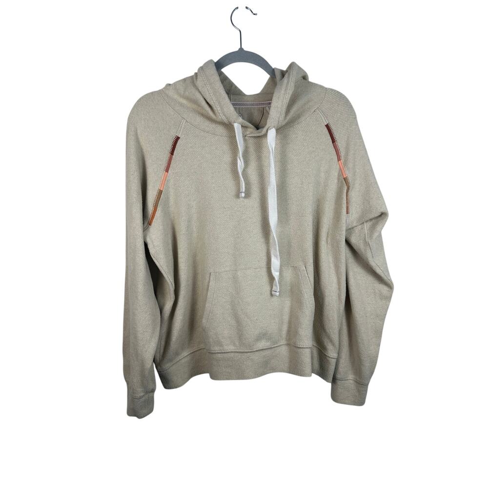 Faherty Soft Fleece Slub Hoodie Womens Large Tan Cream‎ Excellent Embroidered